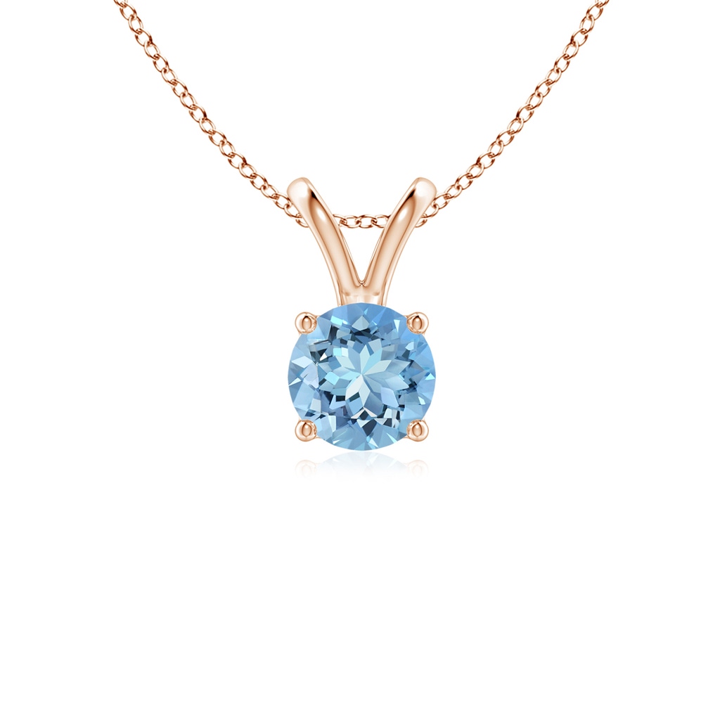 5mm AAAA V-Bale Round Aquamarine Solitaire Pendant in Rose Gold