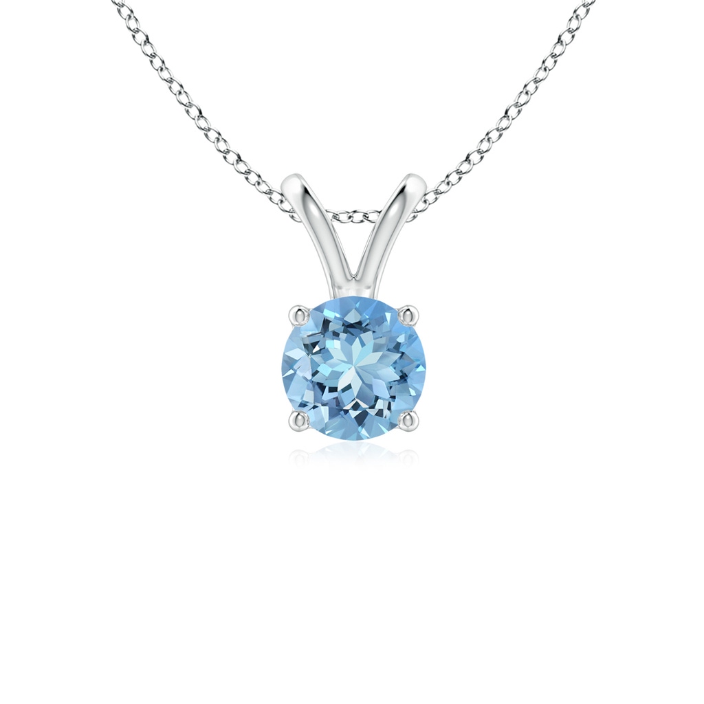 5mm AAAA V-Bale Round Aquamarine Solitaire Pendant in S999 Silver