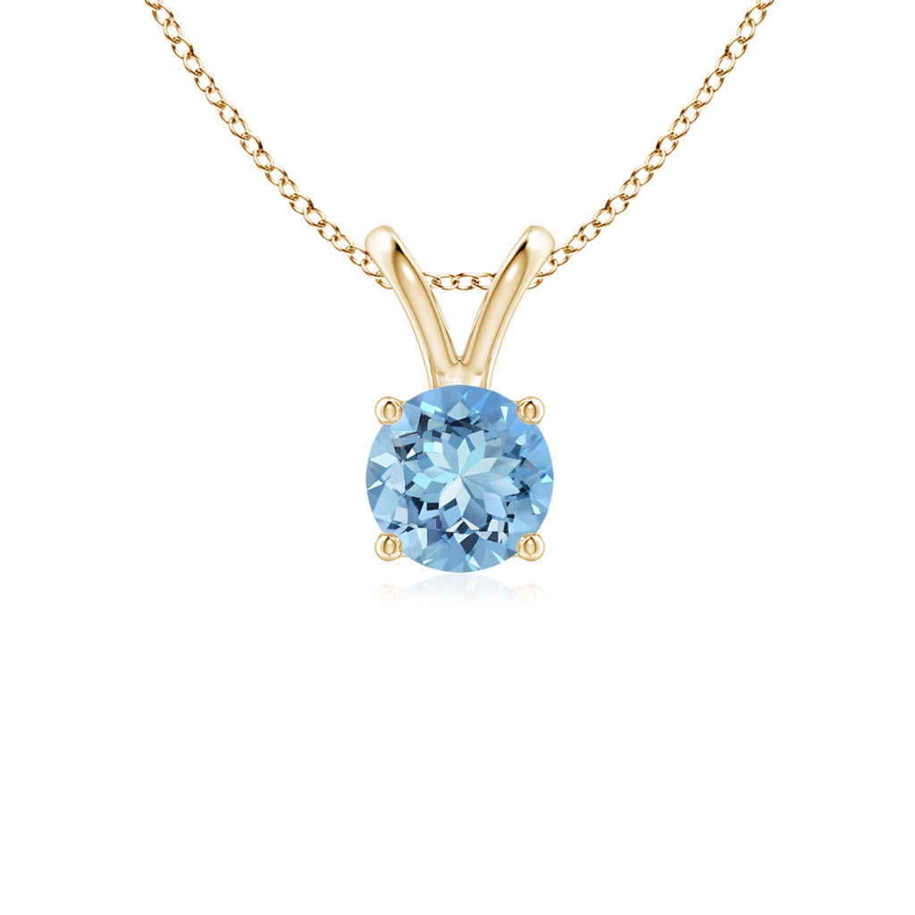 5mm AAAA V-Bale Round Aquamarine Solitaire Pendant in Yellow Gold