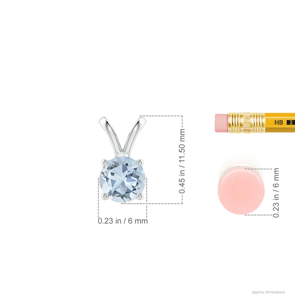 6mm A V-Bale Round Aquamarine Solitaire Pendant in S999 Silver ruler