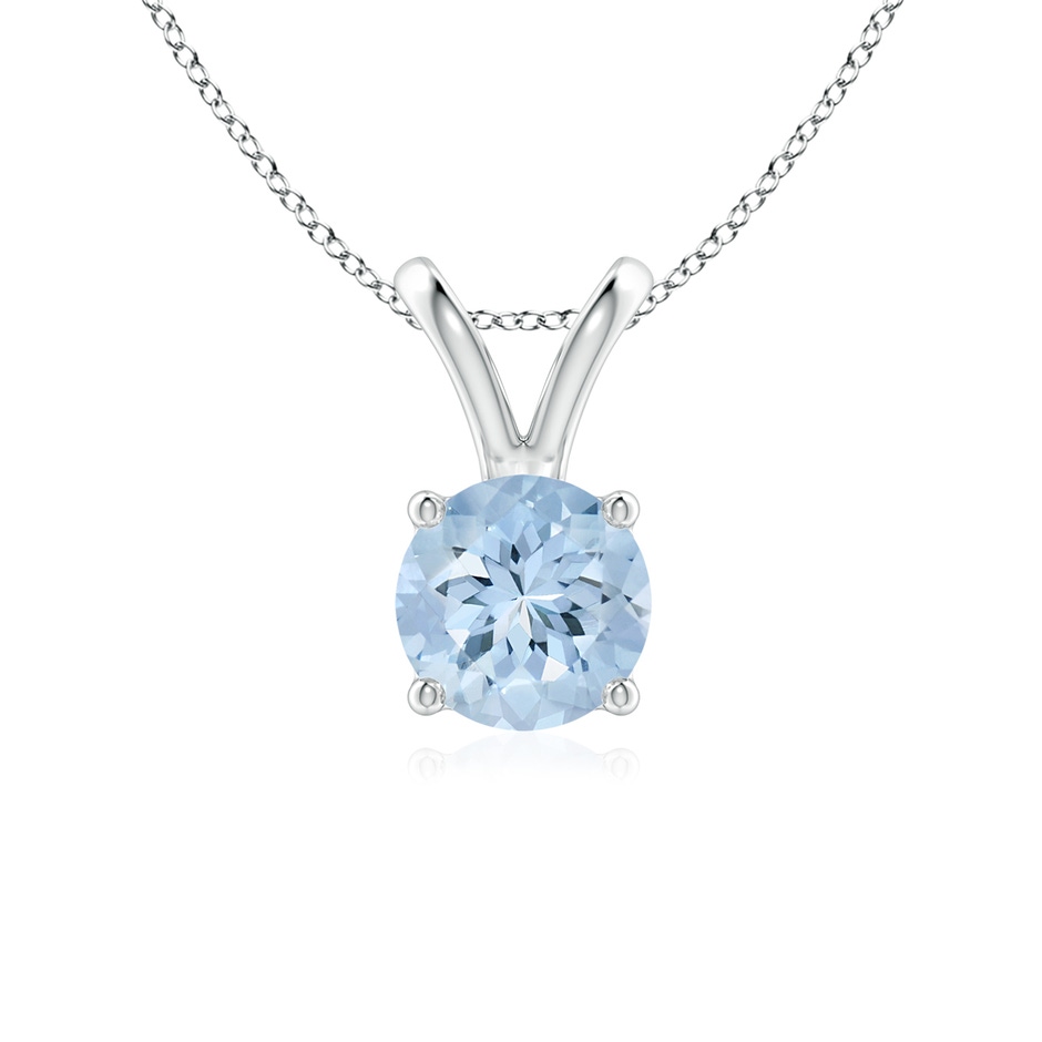 6mm AA V-Bale Round Aquamarine Solitaire Pendant in White Gold 