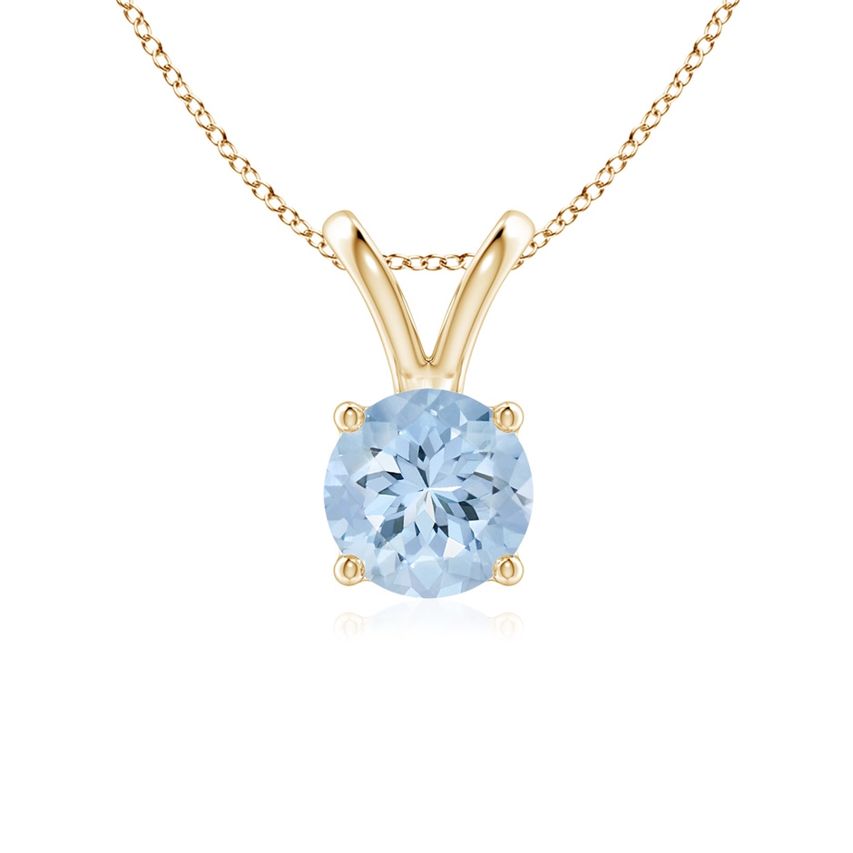 6mm AA V-Bale Round Aquamarine Solitaire Pendant in Yellow Gold 