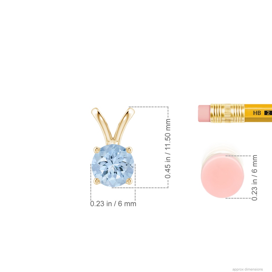 6mm AA V-Bale Round Aquamarine Solitaire Pendant in Yellow Gold ruler