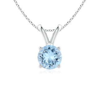 6mm AAA V-Bale Round Aquamarine Solitaire Pendant in White Gold