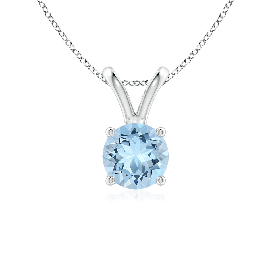 6mm AAA V-Bale Round Aquamarine Solitaire Pendant in White Gold 