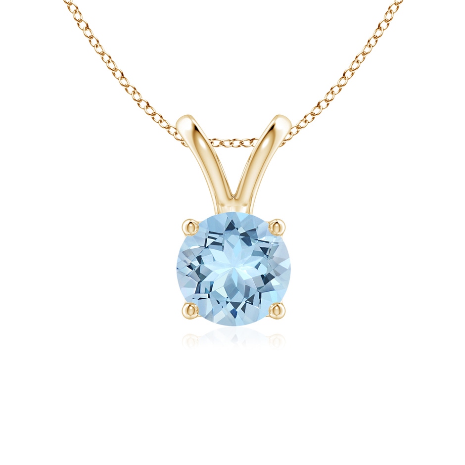 6mm AAA V-Bale Round Aquamarine Solitaire Pendant in Yellow Gold 