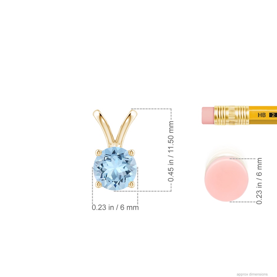 6mm AAA V-Bale Round Aquamarine Solitaire Pendant in Yellow Gold ruler