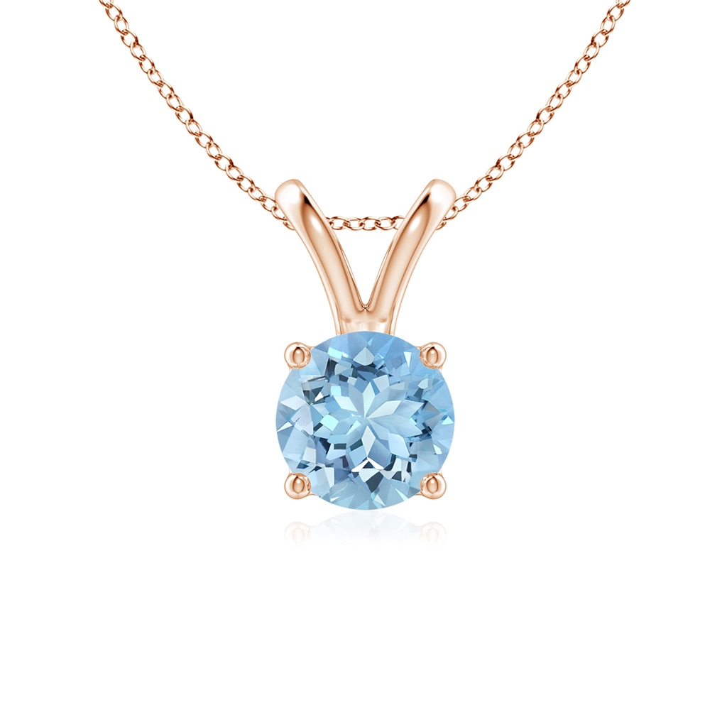 6mm AAAA V-Bale Round Aquamarine Solitaire Pendant in Rose Gold