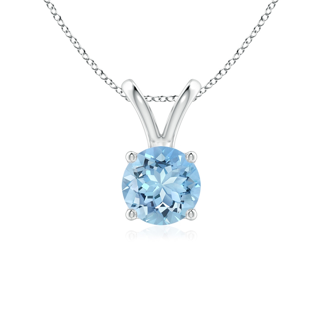 6mm AAAA V-Bale Round Aquamarine Solitaire Pendant in White Gold