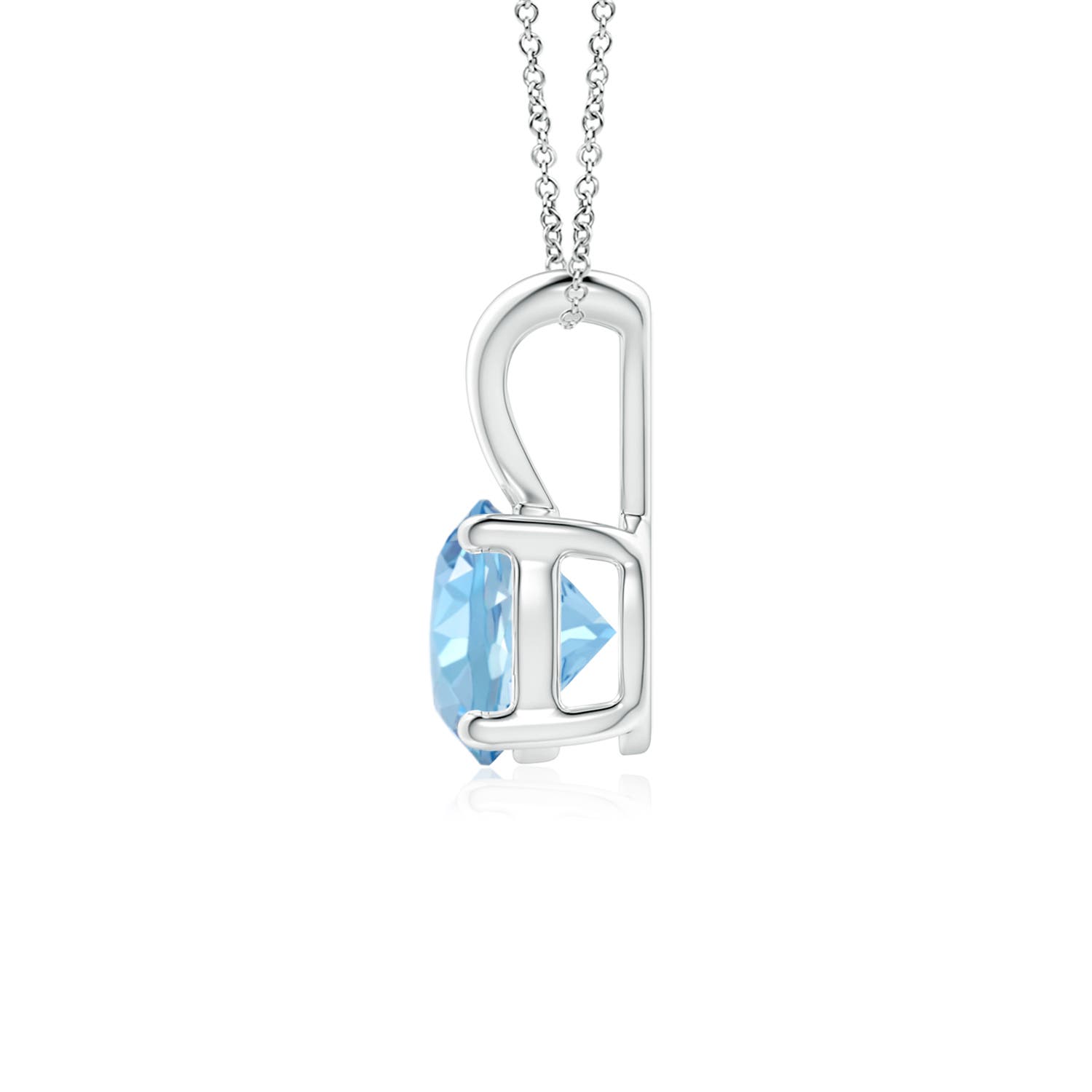 6mm AAAA V-Bale Round Aquamarine Solitaire Pendant in White Gold