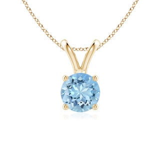 6mm AAAA V-Bale Round Aquamarine Solitaire Pendant in Yellow Gold
