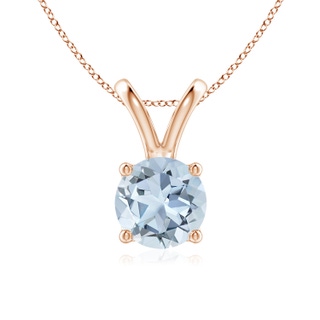 7mm A V-Bale Round Aquamarine Solitaire Pendant in Rose Gold