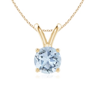 7mm A V-Bale Round Aquamarine Solitaire Pendant in Yellow Gold