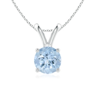 7mm AA V-Bale Round Aquamarine Solitaire Pendant in White Gold