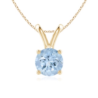 7mm AA V-Bale Round Aquamarine Solitaire Pendant in Yellow Gold