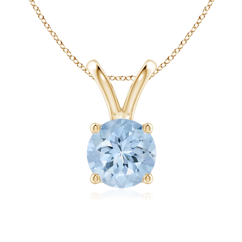 7mm AA V-Bale Round Aquamarine Solitaire Pendant in Yellow Gold 