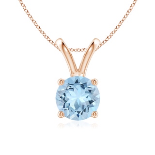 7mm AAA V-Bale Round Aquamarine Solitaire Pendant in Rose Gold