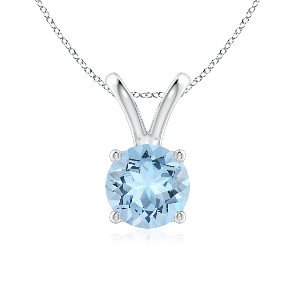 7mm AAA V-Bale Round Aquamarine Solitaire Pendant in S999 Silver 