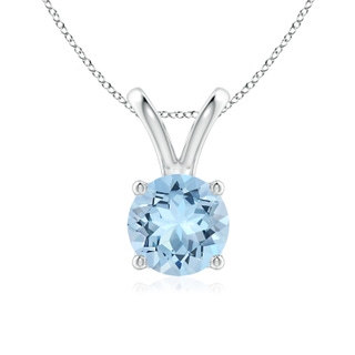 7mm AAA V-Bale Round Aquamarine Solitaire Pendant in White Gold
