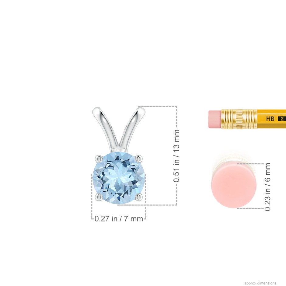 7mm AAA V-Bale Round Aquamarine Solitaire Pendant in White Gold ruler