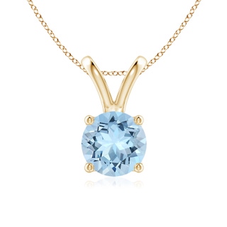 7mm AAA V-Bale Round Aquamarine Solitaire Pendant in Yellow Gold