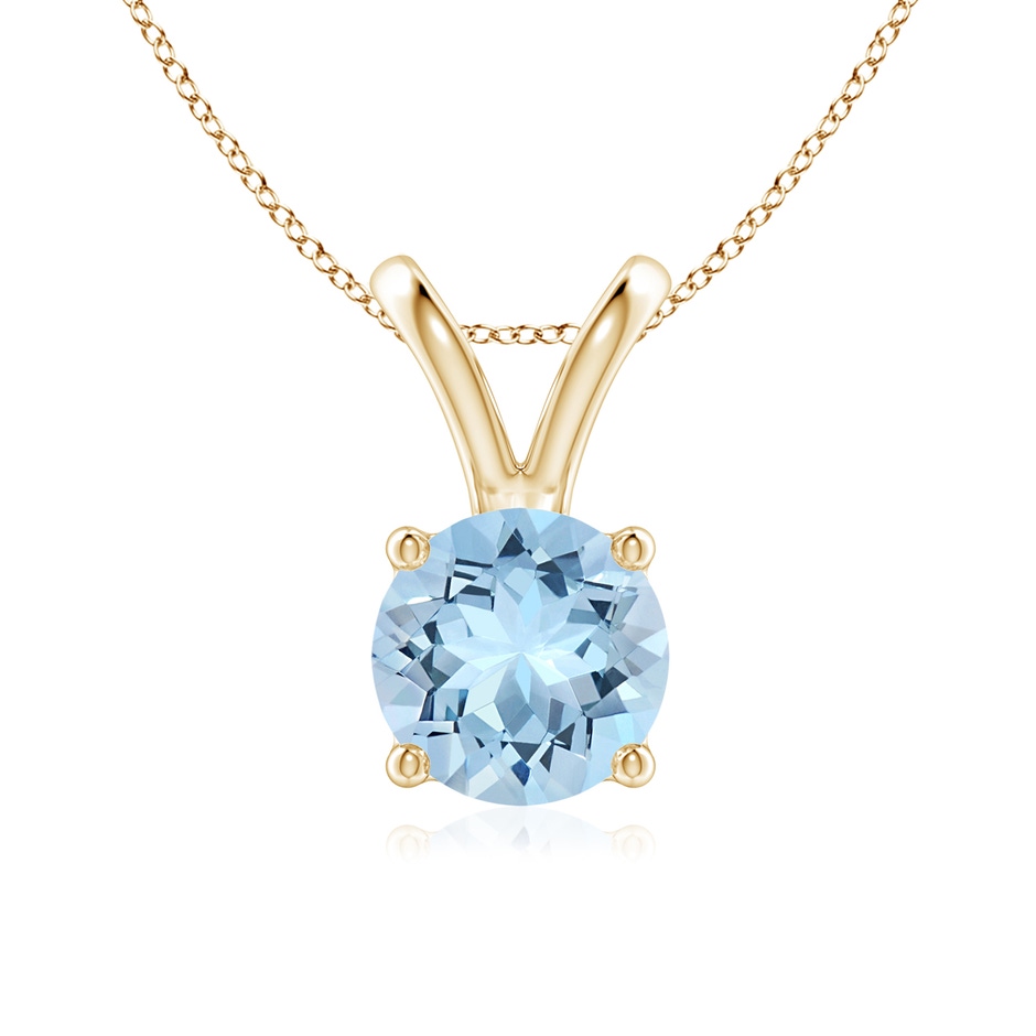 7mm AAA V-Bale Round Aquamarine Solitaire Pendant in Yellow Gold 