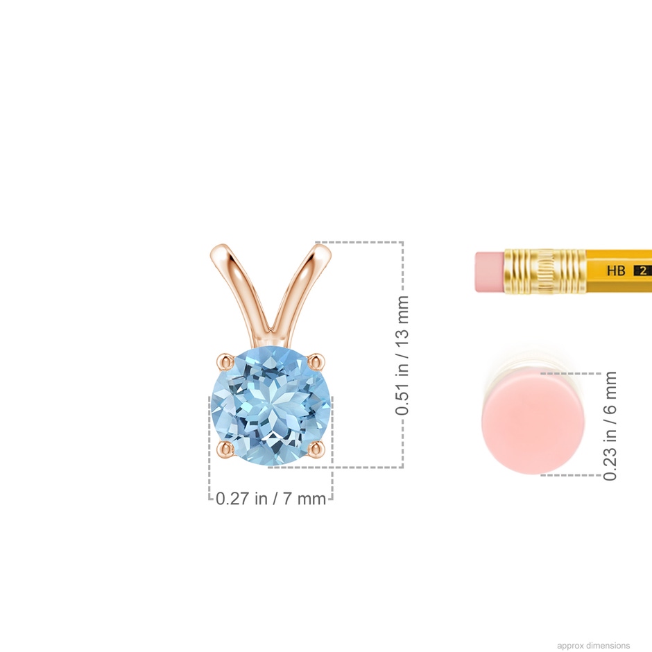 7mm AAAA V-Bale Round Aquamarine Solitaire Pendant in Rose Gold ruler