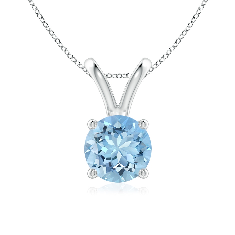 7mm AAAA V-Bale Round Aquamarine Solitaire Pendant in S999 Silver 