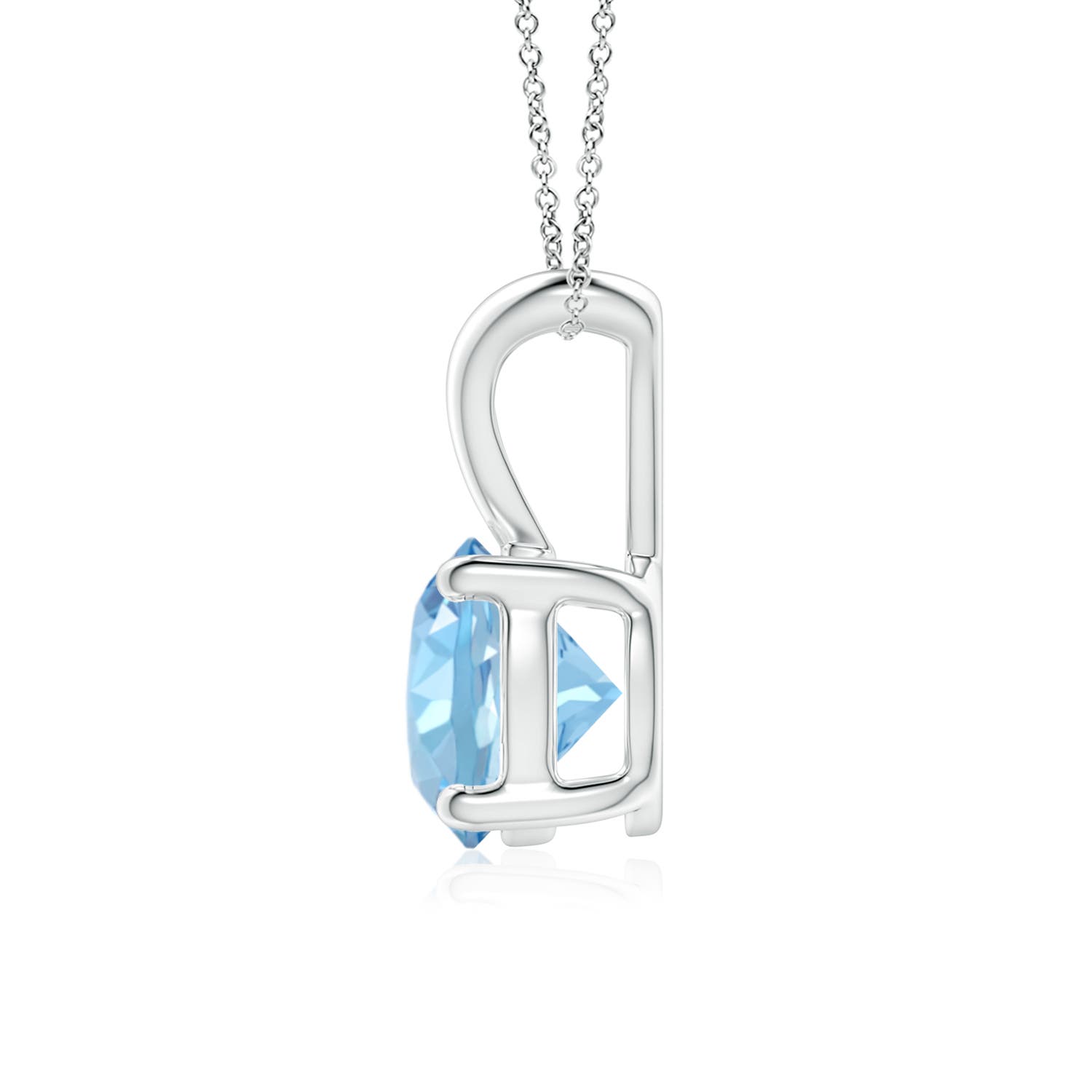 7mm AAAA V-Bale Round Aquamarine Solitaire Pendant in White Gold