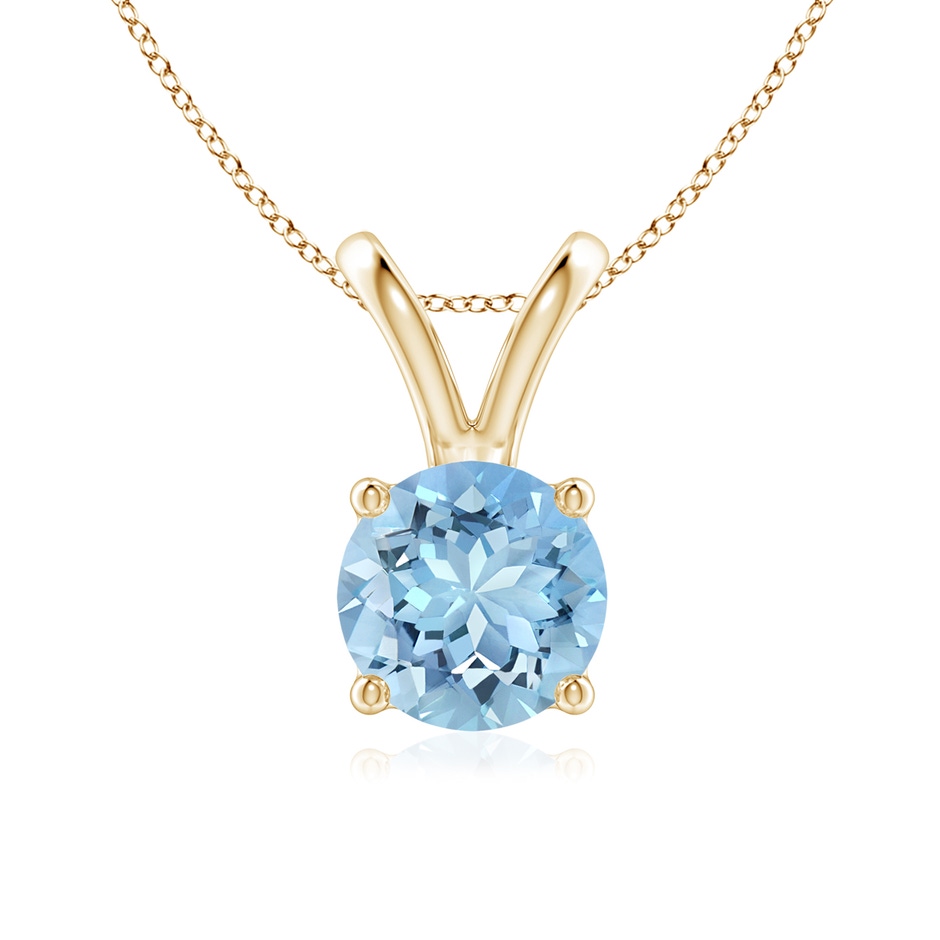 7mm AAAA V-Bale Round Aquamarine Solitaire Pendant in Yellow Gold 