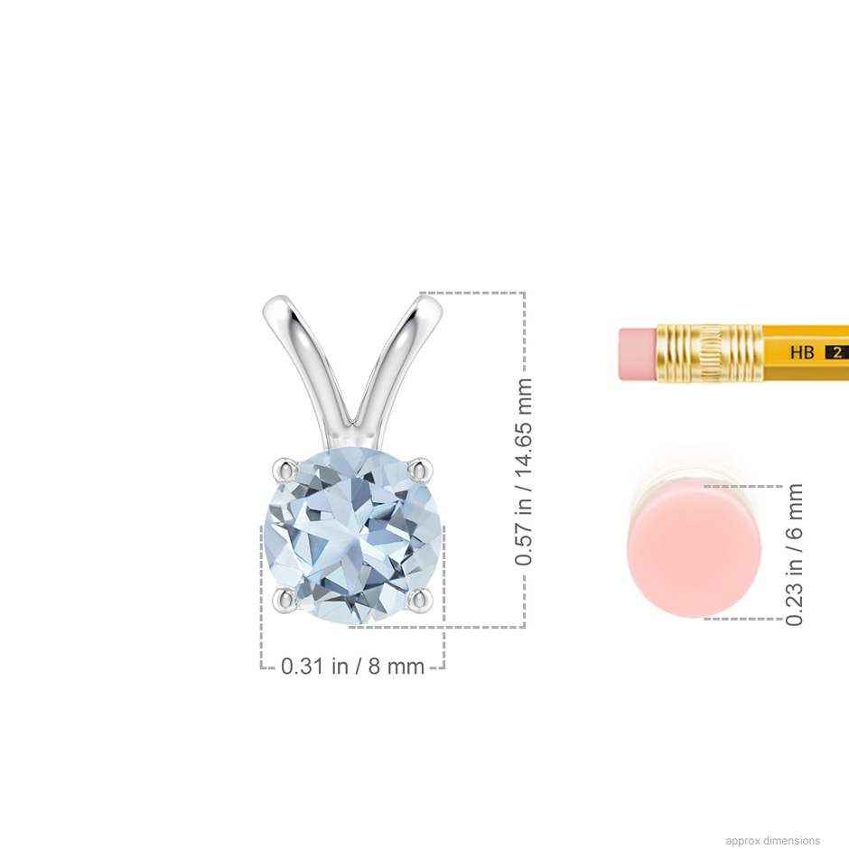 8mm A V-Bale Round Aquamarine Solitaire Pendant in P950 Platinum ruler
