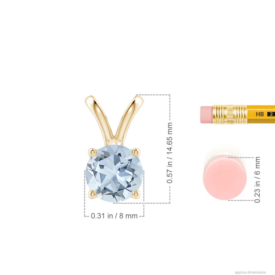 8mm A V-Bale Round Aquamarine Solitaire Pendant in Yellow Gold ruler