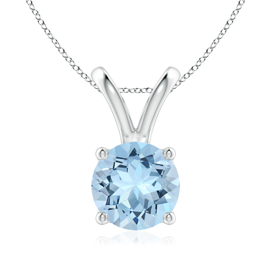 8mm AAA V-Bale Round Aquamarine Solitaire Pendant in White Gold 