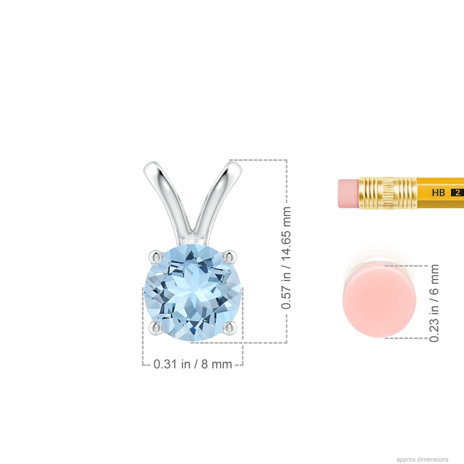 8mm AAA V-Bale Round Aquamarine Solitaire Pendant in White Gold ruler