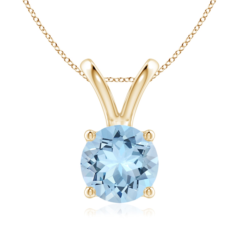 8mm AAA V-Bale Round Aquamarine Solitaire Pendant in Yellow Gold 