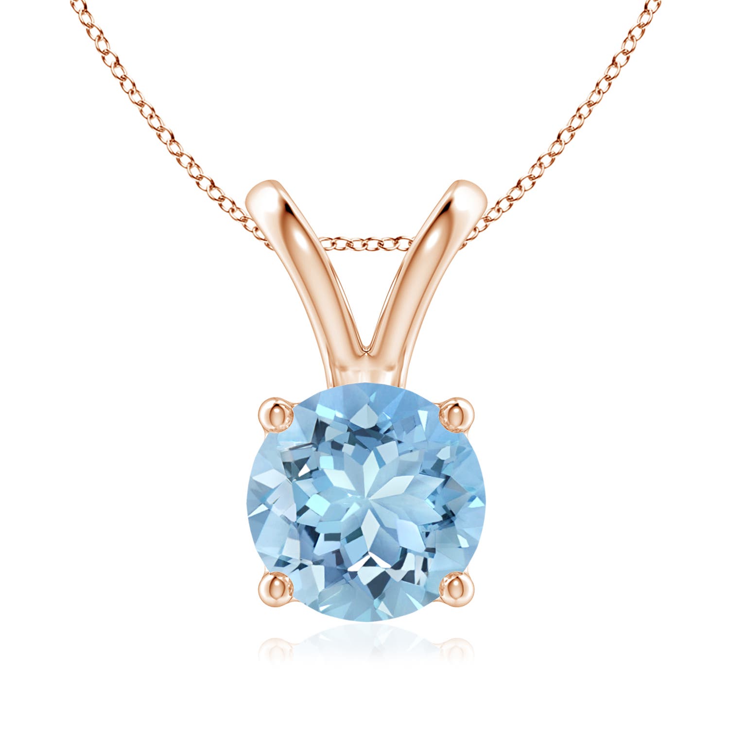 8mm AAAA V-Bale Round Aquamarine Solitaire Pendant in Rose Gold