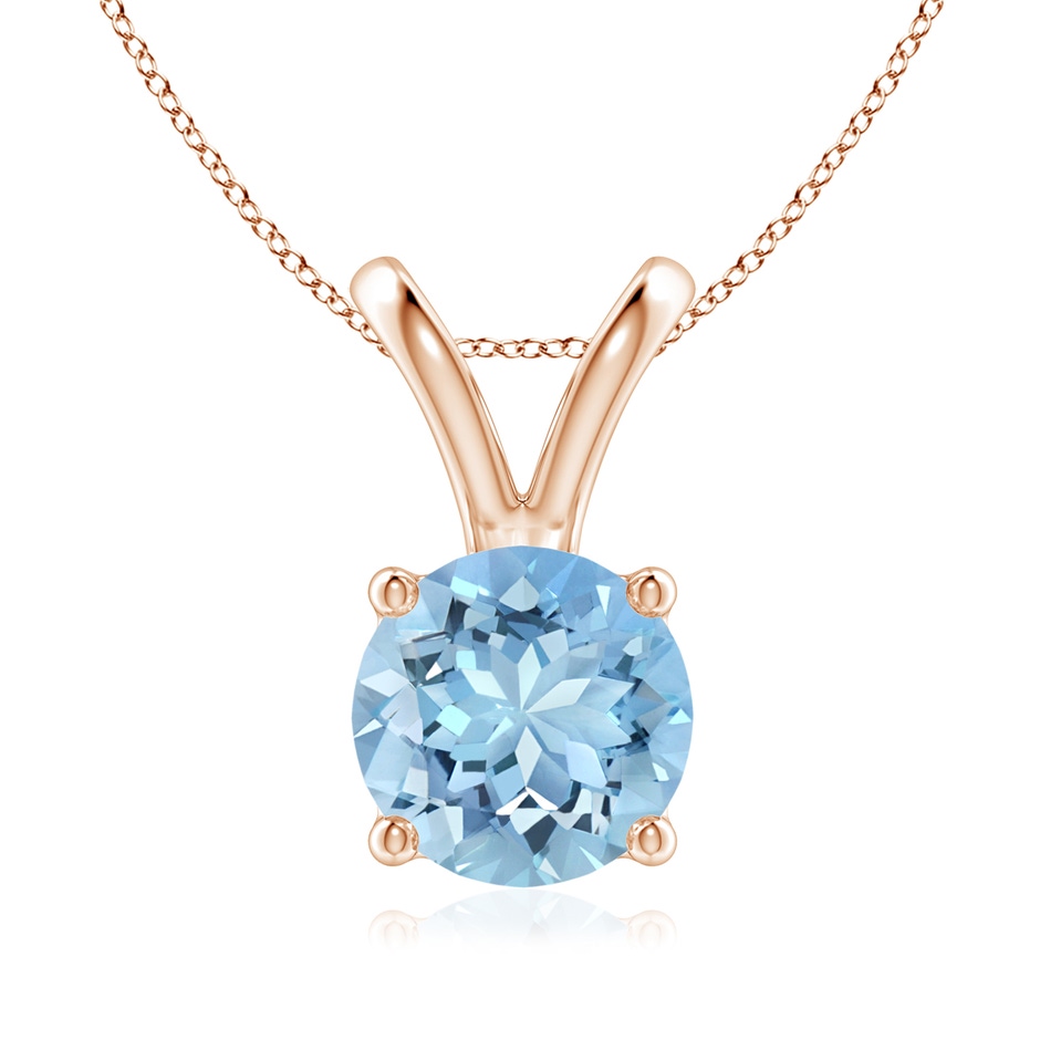 8mm AAAA V-Bale Round Aquamarine Solitaire Pendant in Rose Gold 