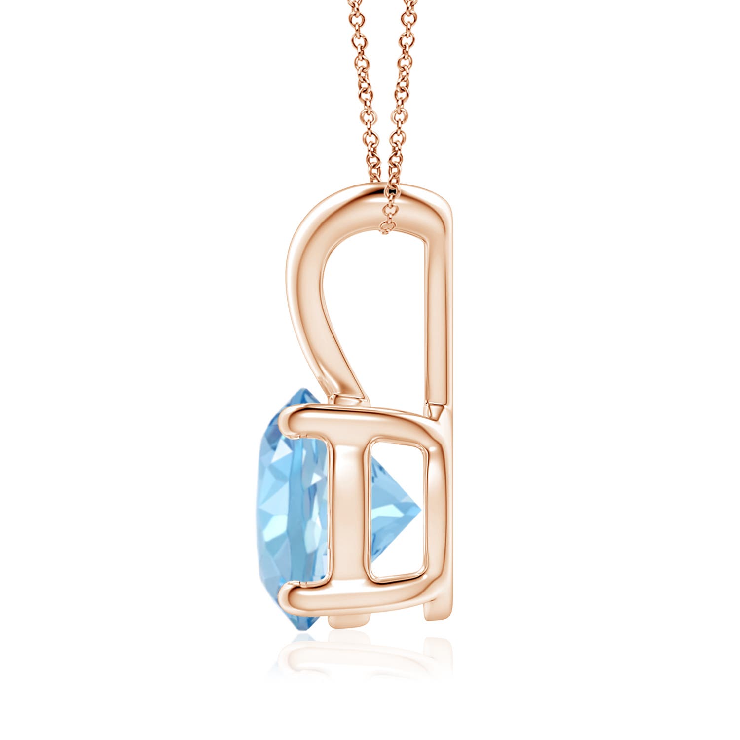 8mm AAAA V-Bale Round Aquamarine Solitaire Pendant in Rose Gold