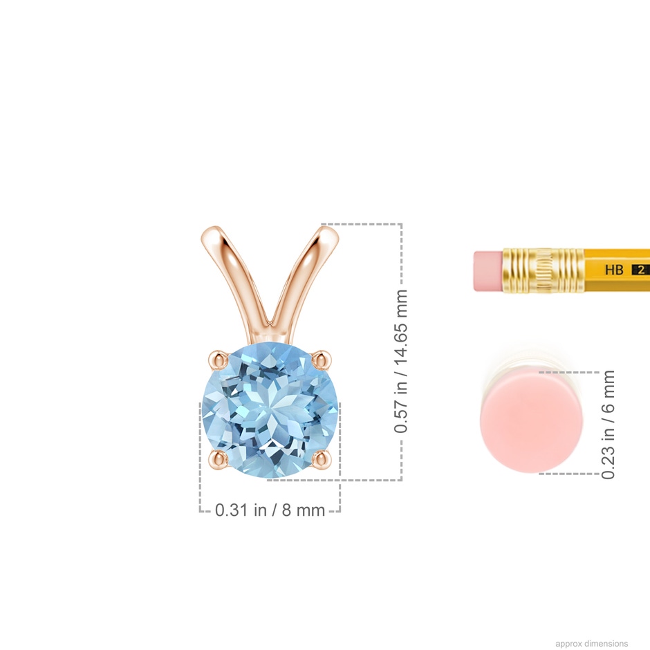 8mm AAAA V-Bale Round Aquamarine Solitaire Pendant in Rose Gold ruler
