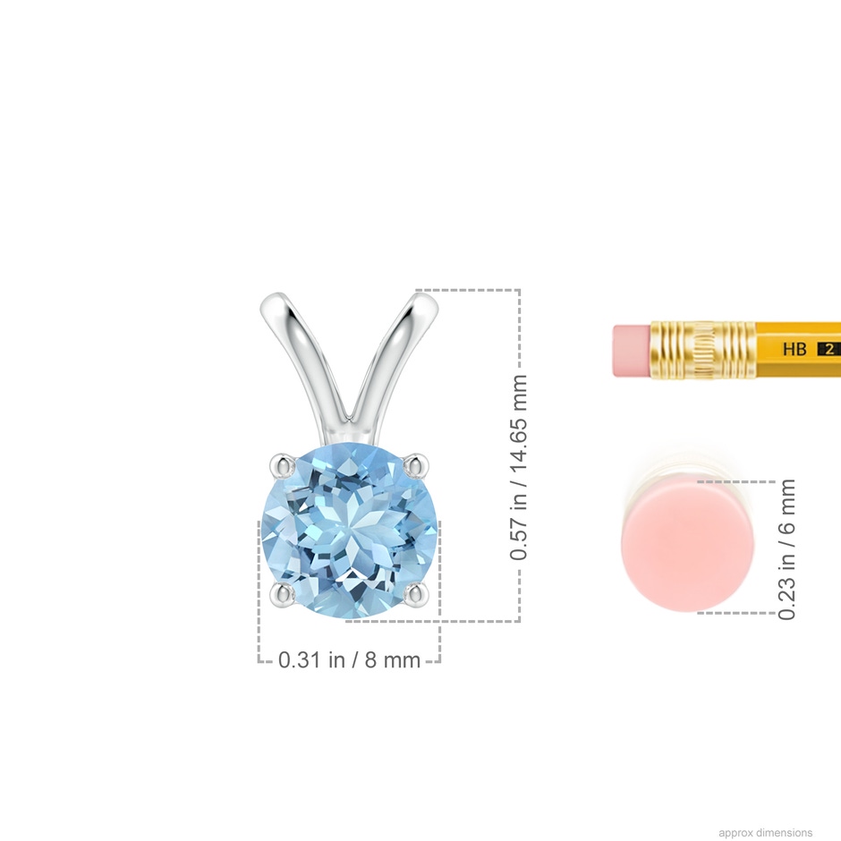 8mm AAAA V-Bale Round Aquamarine Solitaire Pendant in S999 Silver ruler