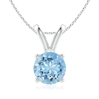 8mm AAAA V-Bale Round Aquamarine Solitaire Pendant in White Gold