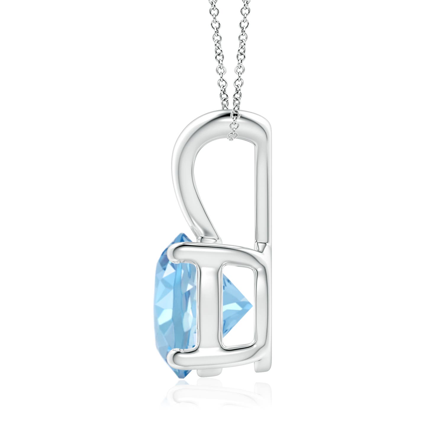 8mm AAAA V-Bale Round Aquamarine Solitaire Pendant in White Gold