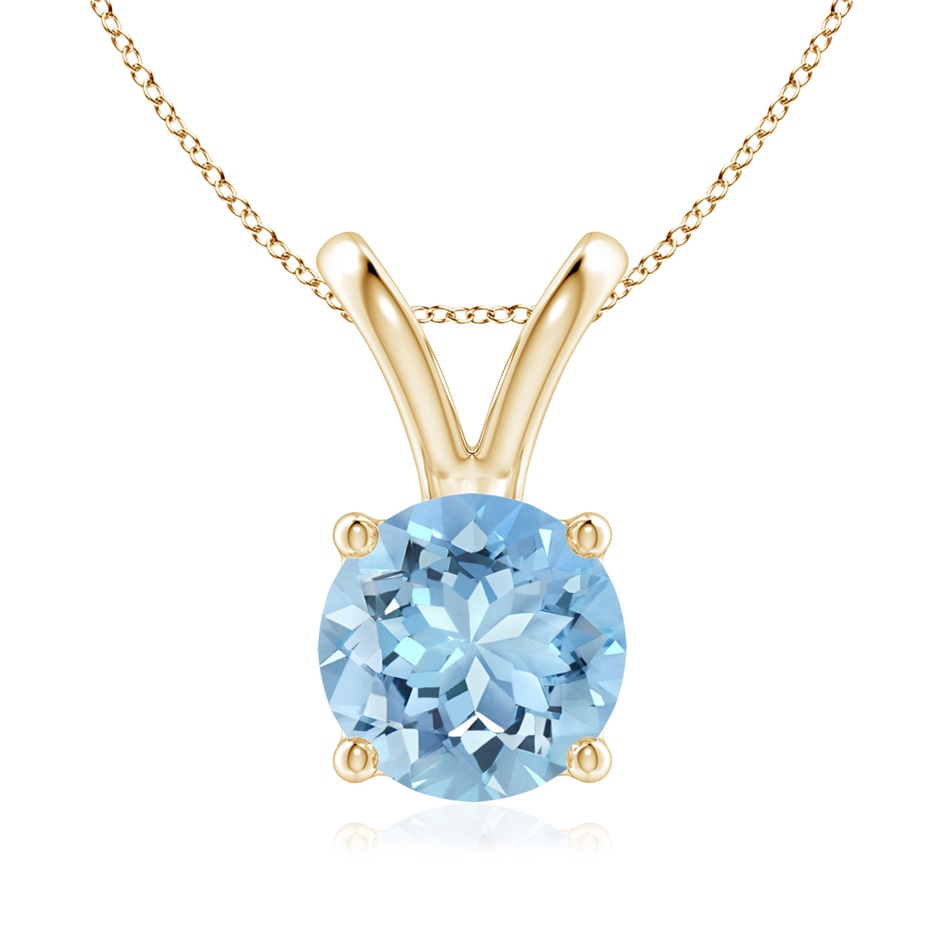 8mm AAAA V-Bale Round Aquamarine Solitaire Pendant in Yellow Gold 