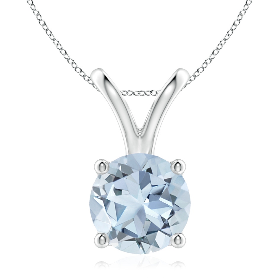 9mm A V-Bale Round Aquamarine Solitaire Pendant in White Gold 