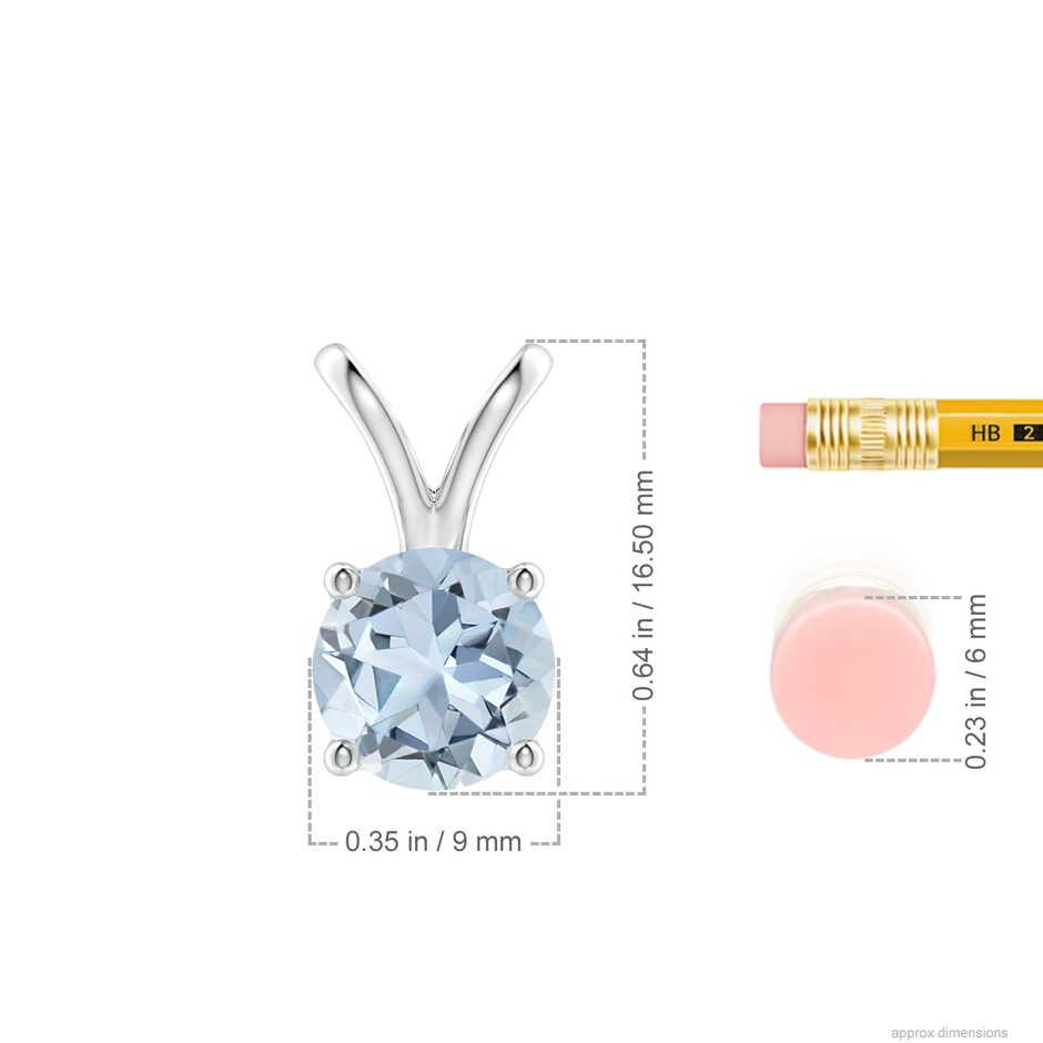 9mm A V-Bale Round Aquamarine Solitaire Pendant in White Gold ruler