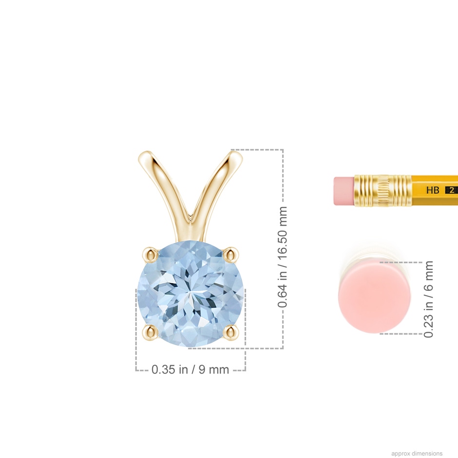 9mm AA V-Bale Round Aquamarine Solitaire Pendant in Yellow Gold ruler