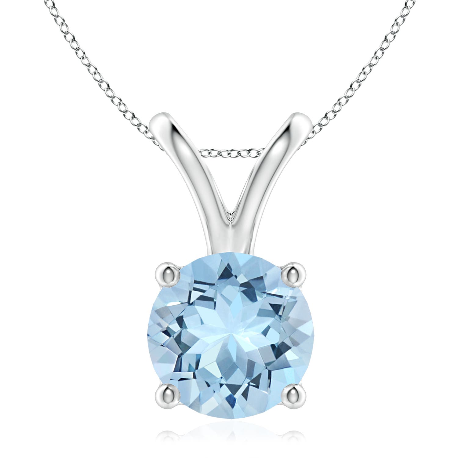 9mm AAA V-Bale Round Aquamarine Solitaire Pendant in 18K White Gold