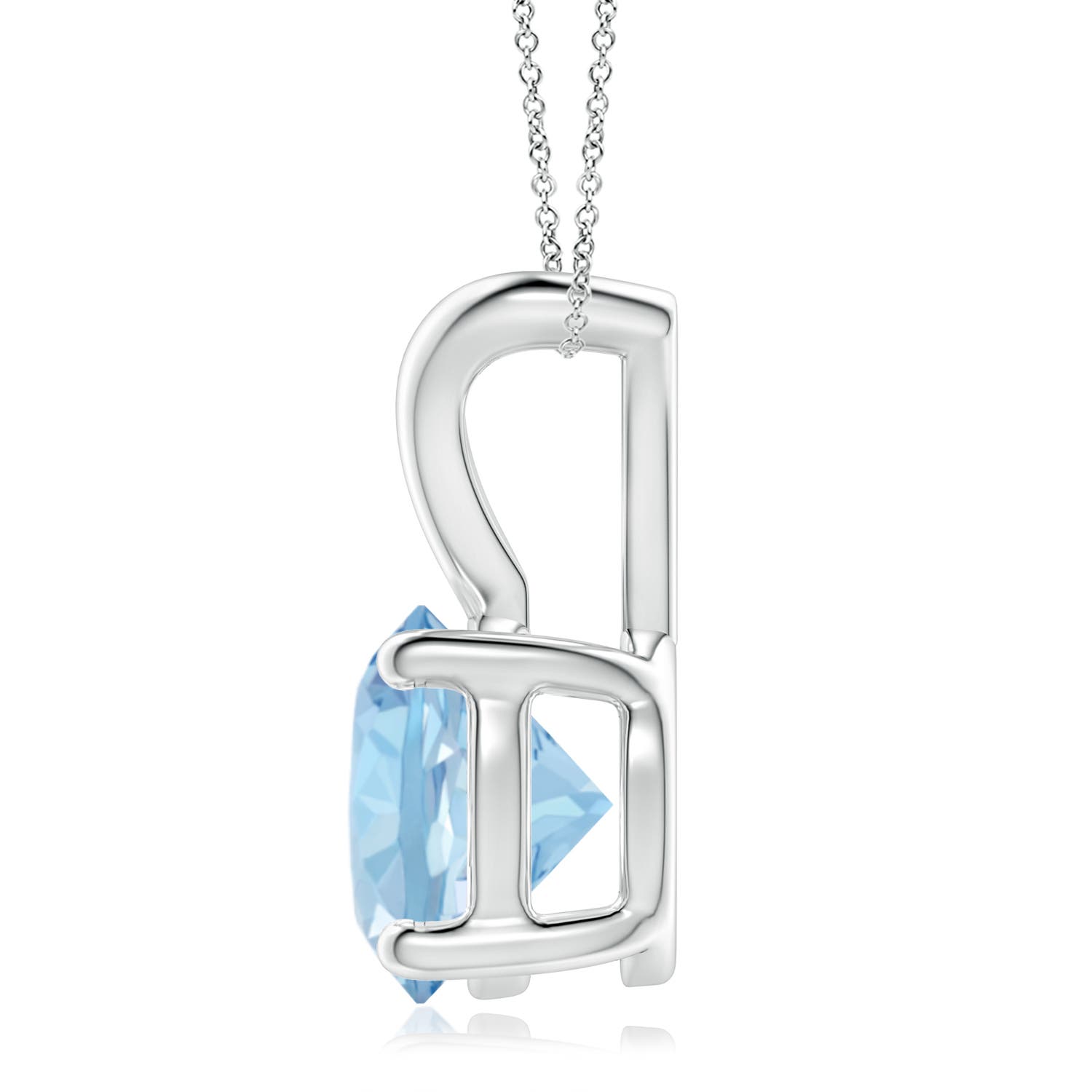 9mm AAA V-Bale Round Aquamarine Solitaire Pendant in 18K White Gold