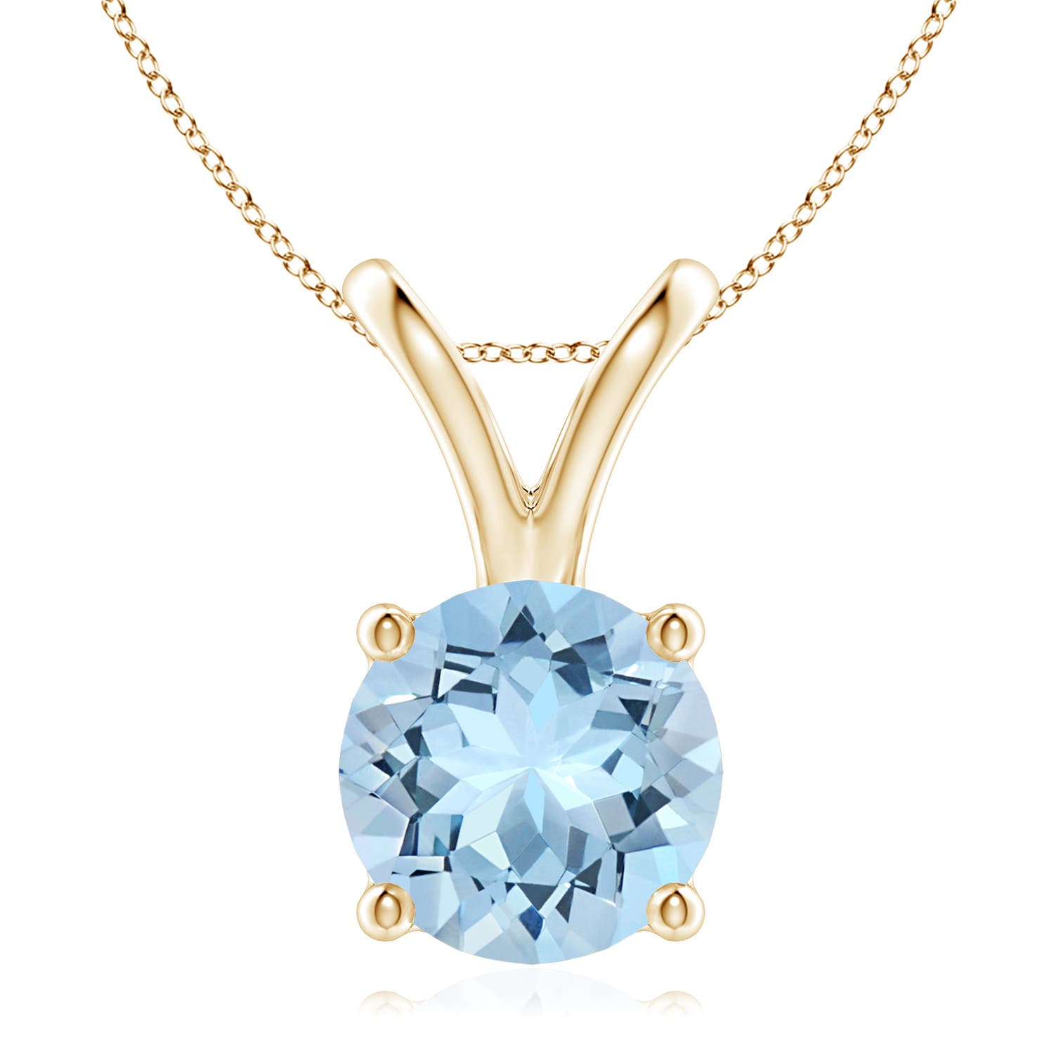 9mm AAA V-Bale Round Aquamarine Solitaire Pendant in 18K Yellow Gold