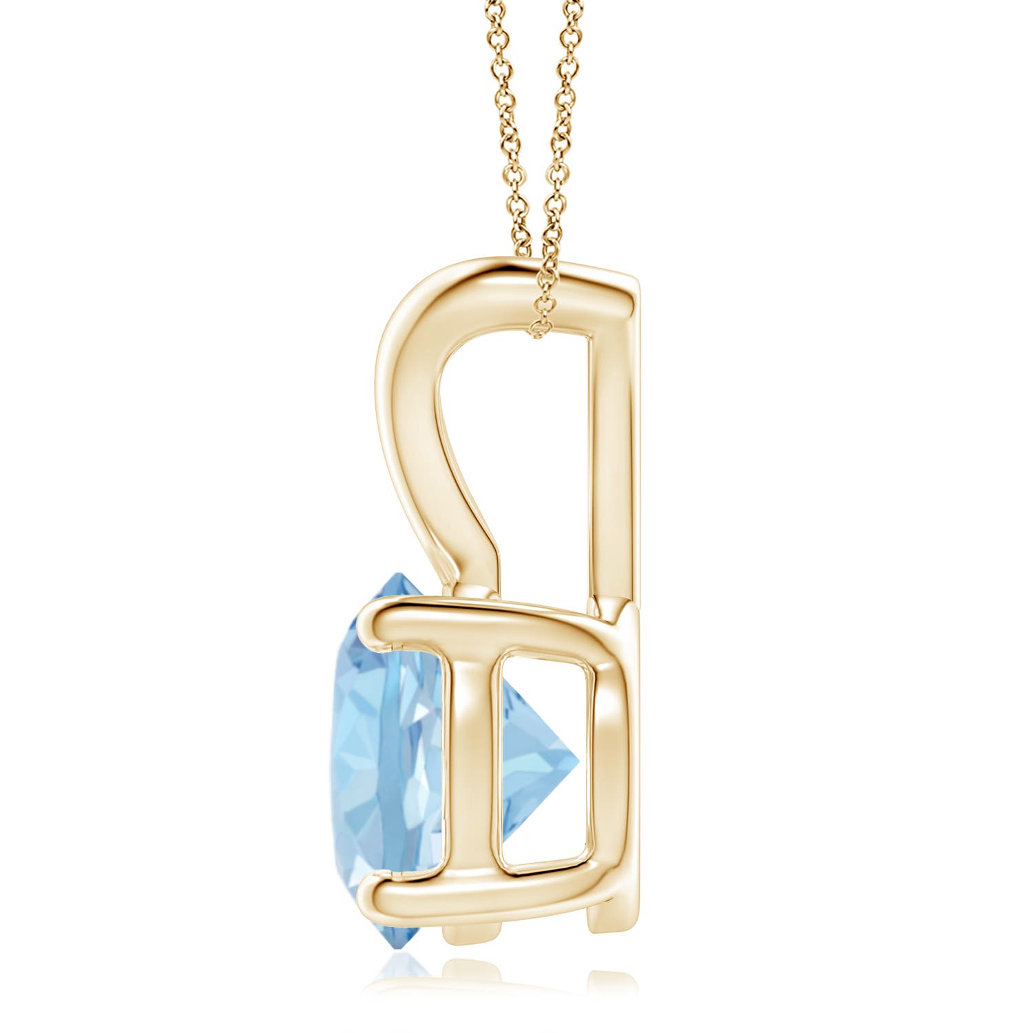 9mm AAA V-Bale Round Aquamarine Solitaire Pendant in 18K Yellow Gold